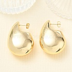 Brass Stud Earrings for Women, Teardrop, Real 14K Gold Plated, 43x29x17mm(KK-CBAD851-15G)