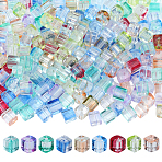 270Pcs 9 Colors Baking Paint Transparent Glass Beads, Cube, Mixed Color, 6.5~7x6~6.5x6~6.5mm, Hole: 1.5mm, 30pcs/color(DGLA-SC0001-03)