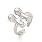 Brass Letter Open Cuff Rings for Women, Cadmium Free & Lead Free, Adjustable, Platinum, Letter H, 15~16.5x7~16.5mm(RJEW-G313-01H-P)