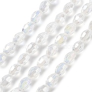 Transparent Electroplate Glass Beads Strands, Faceted, Oval, Clear AB, 8.5x5.5mm, Hole: 1.2mm, about 70pcs/strand, 20.87~23.23''(53~59cm)(EGLA-A037-T6x8mm-B01)