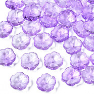 Transparent Spray Painted Glass Beads, with Glitter Powder, Two Tone, Flower, Lilac, 15x15x6mm, Hole: 1.2mm(GLAA-Q089-003-G005)
