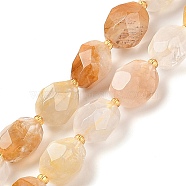 Natural Yellow Hematoid QuartzBeads Strands, Faceted, Oval, with Seed Beads, 12~16x10~14mm, Hole: 1mm, about 22~25pcs/strand, 15.16''~15.63''(38.5~39.7cm)(G-P541-A01-10)