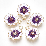 Alloy Pendants, with Enamel, Flower, Light Gold, Purple, 15x12x3mm, Hole: 1.4mm(X-PALLOY-S177-08C)