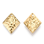 Ion Plating(IP) 304 Stainless Steel Pendants, Textured, Rhombus Charm, Real 18K Gold Plated, 19x15x2.5mm, Hole: 1.2mm(STAS-T063-198G)