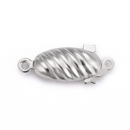 304 Stainless Steel Box Clasps, Oval, Stainless Steel Color, 21x8x5mm, Hole: 1mm(STAS-G140-18P)