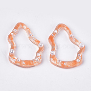 Resin Pendants, with ABS Plastic Imitation Pearl, Coral, 38.5~39x28x6mm, Hole: 1.2mm(CRES-T014-20A)