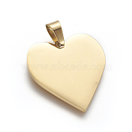 Ion Plating(IP) 304 Stainless Steel Stamping Blank Tag Pendants, Heart, Golden, 25x23.5x1.4mm, Hole: 4x7mm(STAS-F213-02G)