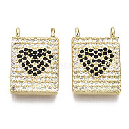 Brass Micro Pave Cubic Zirconia Pendants, Nickel Free, Rectangle with Heart, Real 16K Gold Plated, Black, 17x11x2.5mm, Hole: 1mm(ZIRC-N039-080B-NF)