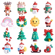 16Pcs 16 Style Christmas PVC Plastic Big Pendants, Elk & Snowman with Gift & Candy Cane, Mixed Color, 40~64.5x33~52.5x11.5~24mm, Hole: 2.5~3mm, 1pc/style(KY-SZ0001-41)