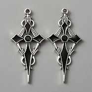 Jet Rhinestone Cross Pendatn with Black Enamel, Alloy Pendant, Antique Silver, 47.5x21.5x4mm, Hole: 1.8mm(ENAM-WH0001-06AS-01)