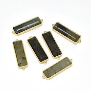 Natural Labradorite Links connectors, with Brass Findings, Faceted, Rectangle, Golden, 33.5x9.5~10x5mm, Hole: 1.2~1.4mm(G-P431-07D)