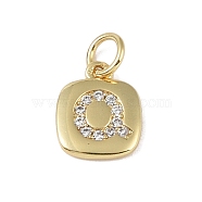 Rack Plating Brass Micro Pave CLear Cubic Zirconia Charms, with Jump Rings, Cadmium Free & Lead Free, Long-Lasting Plated, Real 18K Gold Plated, Letter Q, 11.5x9x1.5mm, Hole: 2.8mm(KK-E110-14G-Q)