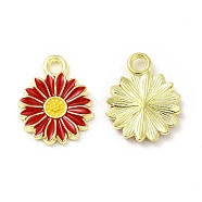 Alloy Enamel Charms, Light Gold, Sunflower Charm, FireBrick, 17x13x2mm, Hole: 2mm(FIND-H035-01E-LG)