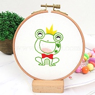 DIY Cartoon Animal Embroidery Sets, Including Imitation Bamboo Frame, Plastic & Alloy Pins, Cloth, Colorful Threads, Frog Pattern, 37~190x1~195x0.6~8.5mm, Inner Diameter: 107mm(DIY-G037-03A)