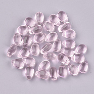 Transparent Glass Charms, Teardrop, Pink, 9x6x6mm, Hole: 0.5mm(X-GGLA-S042-04B)