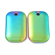 Electroplated Synthetic Non-Magnetic Hematite Pendants, Rectangle Charms, Rainbow Plated, 34x21.5x5mm, Hole: 2.8mm(G-C136-05F)