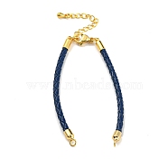 Leather Braided Cord Link Bracelets, Fit for Connector Charms, with Long-Lasting Plated Rack Plating Colden Tone Brass Lobster Claw Clasp & Chain Extender, Marine Blue, 6x1/8 inch(15.2cm), Hole: 2mm(MAK-K022-01G-05)