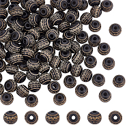 100Pcs Painted Natural Wood Beads, Round with Laser Engraved Leaf Pattern, Black, 10x9mm, Hole: 2.5mm(WOOD-OC0002-64)