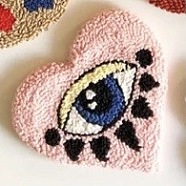 Coaster Punch Embroidery Beginner Kits, including Embroidery Fabric & Yarn, Punch Needle, Instruction Sheet, Heart with Evil Eye, 120~160mm(PW-WG45235-06)