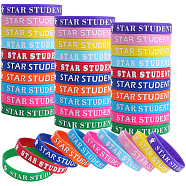 40Pcs 10 Colors Word Star Student Silicone Cord Bracelets Set Wristband, Mixed Color, Inner Diameter: 2-1/2 inch(6.3cm), 4Pcs/color(BJEW-GF0001-13)