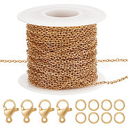 DIY Chain Bracelet Necklace Making Kit, Including Ion Plating(IP) 304 Stainless Steel Cable Chains & Clasps, Brass Jump Rings, Real 18K Gold Plated, Chain: 20M/set(DIY-BBC0001-22)
