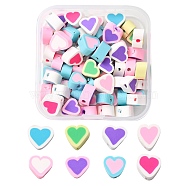 65Pcs Handmade Polymer Clay Beads, Heart, Mixed Color, 8~9.5x9~10x5mm, Hole: 2mm(CLAY-YW0001-70)