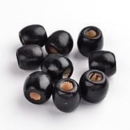 Dyed Natural Wooden Beads, Drum, Lead Free, Black, 16x17mm, Hole: 6~7mm, about 700pcs/1000g(WOOD-R233-02-LF)