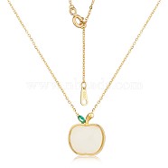 Natural Hetian White Jade Apple Pendant Necklace, 925 Sterling Silver Jewelry for Women, Golden, 15.75 inch(40cm)(JN1079B)