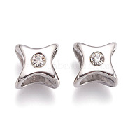 304 Stainless Steel Slide Charms, with Rhinestone, Star, Crystal, Stainless Steel Color, 14x15x8.5mm, Hole: 5mm(STAS-O101-63P)