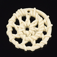 Resin Pendants, Imitation Woven Rattan Pattern, Flat Round, Cornsilk, 39x5mm, Hole: 2mm(RESI-T029-05B)