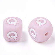 Food Grade Eco-Friendly Silicone Beads, Horizontal Hole, Chewing Beads For Teethers, DIY Nursing Necklaces Making, Letter Style, Cube, Pink, Letter.Q, 10x10x10mm, Hole: 2mm(SIL-R011-10mm-04Q)