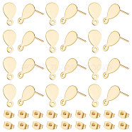 60Pcs 304 Stainless Steel Stud Earring Findings, with Horizontal Loops and 201 Stainless Steel Ear Nuts/Earring Backs, Teardrop, Golden, 13x7mm, Hole: 1.4mm, Pin: 0.8mm(STAS-DC0009-97)