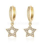 Clear Cubic Zirconia Star Dangle Hoop Earrings, Brass Earrings, Real 18K Gold Plated, 28x10mm(EJEW-OY001-18G)