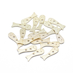 2-Hole Brass Buttons, Long-Lasting Plated, Fish, Textured, Real 14K Gold Plated, 17.5x5.5x1mm, Hole: 1.4mm(KK-F797-54G)