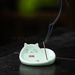 Ceramic Incense Burners,  Cat Shape Incense Holders, Home Office Teahouse Zen Buddhist Supplies, Light Cyan, 93x71x45mm(PW-WG6BB4E-01)