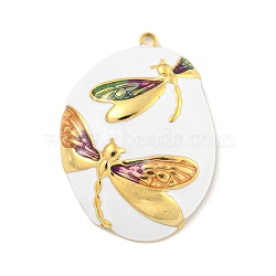 Ion Plating(IP) 304 Stainless Steel Pendants, with Enamel, Real 18K Gold Plated, Oval with Dragonfly Charm, Medium Purple, 33x25x6mm, Hole: 2mm(X-STAS-U007-01C-G)