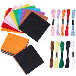 40Pcs Square Felt Fabric, with 10 Skeins 10 Colors Cotton Sewing Thread, Mixed Color, 101x101x1mm(DIY-CY0003-37)