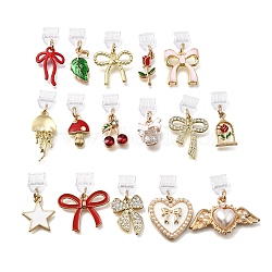 16Pcs PVC Mobile Dustproof Plugs, with Alloy Enamel Pendants, Golden, Mixed Shapes, Mixed Color, 27~38mm(HJEW-ME00078)