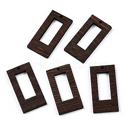 Natural Wenge Wood Pendants, Undyed, Rectangle Frame Charms, Coconut Brown, 38x19.5x3.5mm, Hole: 2mm(WOOD-T023-70)