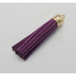 Faux Suede Cord Tassel Big Pendant Decoration, with Brass Findings, Violet, Light Gold, 12mm(X-LW-N001-4)