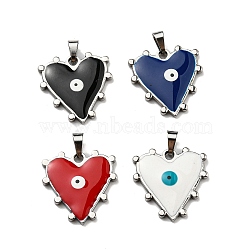 304 Stainless Steel Pendants, with Enamel, Heart with Evil Eye Charm, Stainless Steel Color, Mixed Color, 21x21x3mm, Hole: 5x3.5mm(STAS-C078-02P)