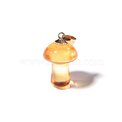 Lampwork Pendants, Mushroom Charms, Golden, Orange, 25x15mm(MUSH-PW0001-007C)