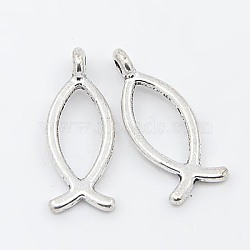 Tibetan Style Alloy Pendants, For Easter, Lead Free & Cadmium Free & Nickel Free, Jesus Fish/Christian Ichthys Ichthus, Antique Silver, about 8mm wide, 20mm long, hole: 2mm(X-LF0394Y-NF)