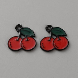 Alloy Enamel Pendants, Fruits Charms, Cherry, 15x15x1mm, Hole: 1.5mm(ENAM-TAC0019-03B)
