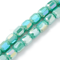 Electroplate Glass Beads Strands, AB Color Plated, Faceted, Barrel, Green, 8x8mm, Hole: 1.2mm, about 80pcs/strand, 26.14''(66.4cm)(EGLA-K015-08G)