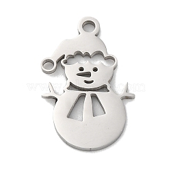 Anti-Tarnish Christmas 201 Stainless Steel Pendants, Laser Cut, Snowman Charm, Stainless Steel Color, 17.5x11x1mm, Hole: 1.5mm(STAS-Q015-09P)