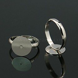 Brass Pad Ring Bases, Lead Free and Nickel Free and Cadmium Free, Adjustable, Platinum Color, 12mm(KK-EC022-12mm-N-NR)