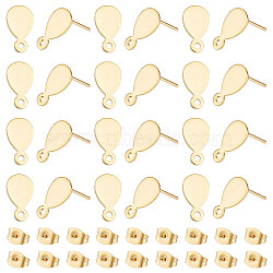 60Pcs 304 Stainless Steel Stud Earring Findings, with Horizontal Loops and 201 Stainless Steel Ear Nuts/Earring Backs, Teardrop, Golden, 13x7mm, Hole: 1.4mm, Pin: 0.8mm(STAS-DC0009-97)