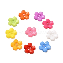Acrylic Buttons, 2-Hole, Dyed, Flower, Mixed Color, 15x15x3mm, Hole: 2mm(BUTT-Q002-M)