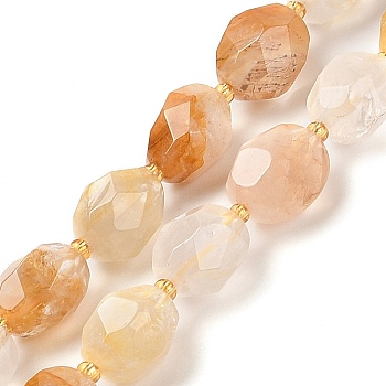 Natural Yellow Hematoid QuartzBeads Strands, Faceted, Oval, with Seed Beads, 12~16x10~14mm, Hole: 1mm, about 22~25pcs/strand, 15.16''~15.63''(38.5~39.7cm)